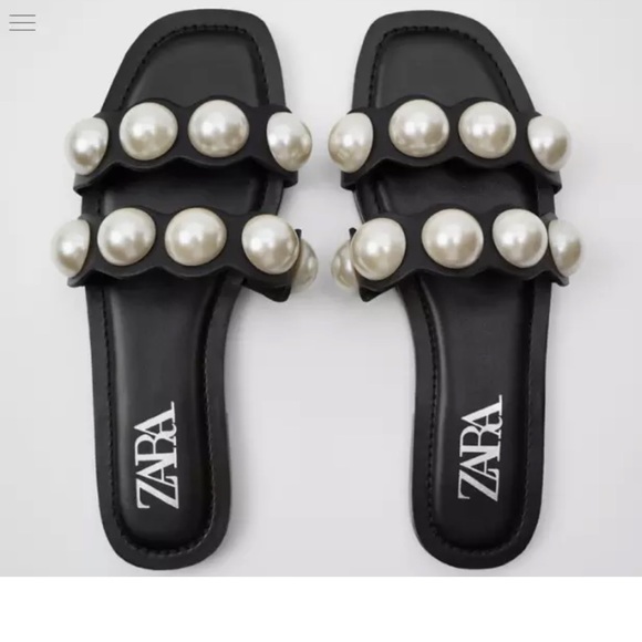 NWOT ZARA Flat Leather Sandals With Pearls 11/42 - Picture 2 of 5